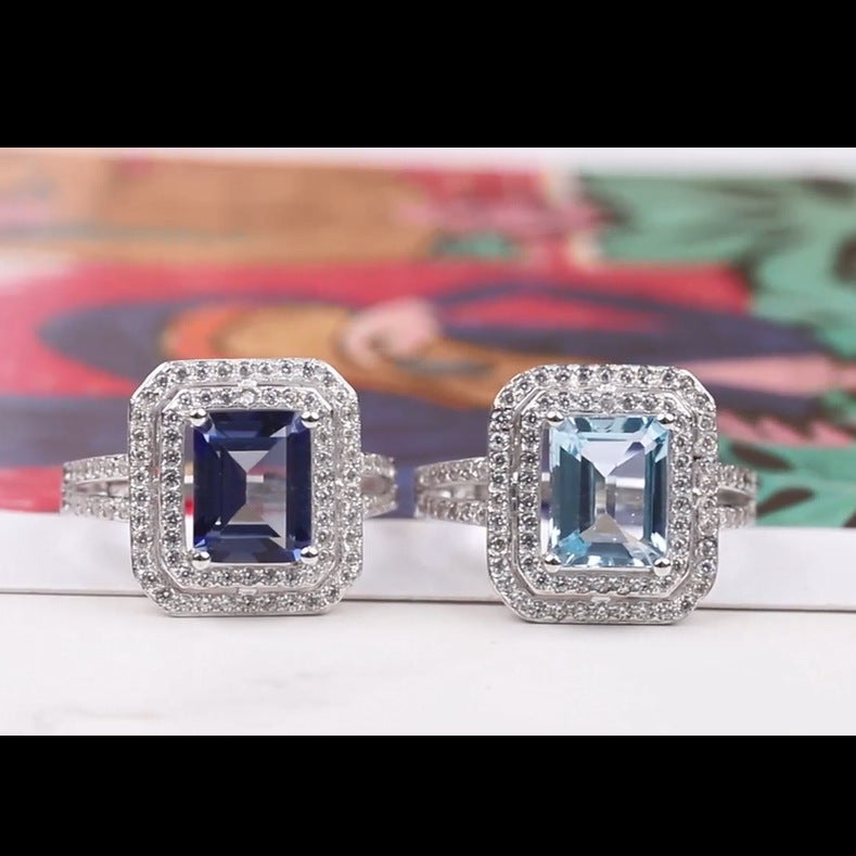 Fashionable Luxurious Natural Topaz Ring for Women High-Grade Temperament925Sterling Silver Inlaid Natural Gemstone Ring