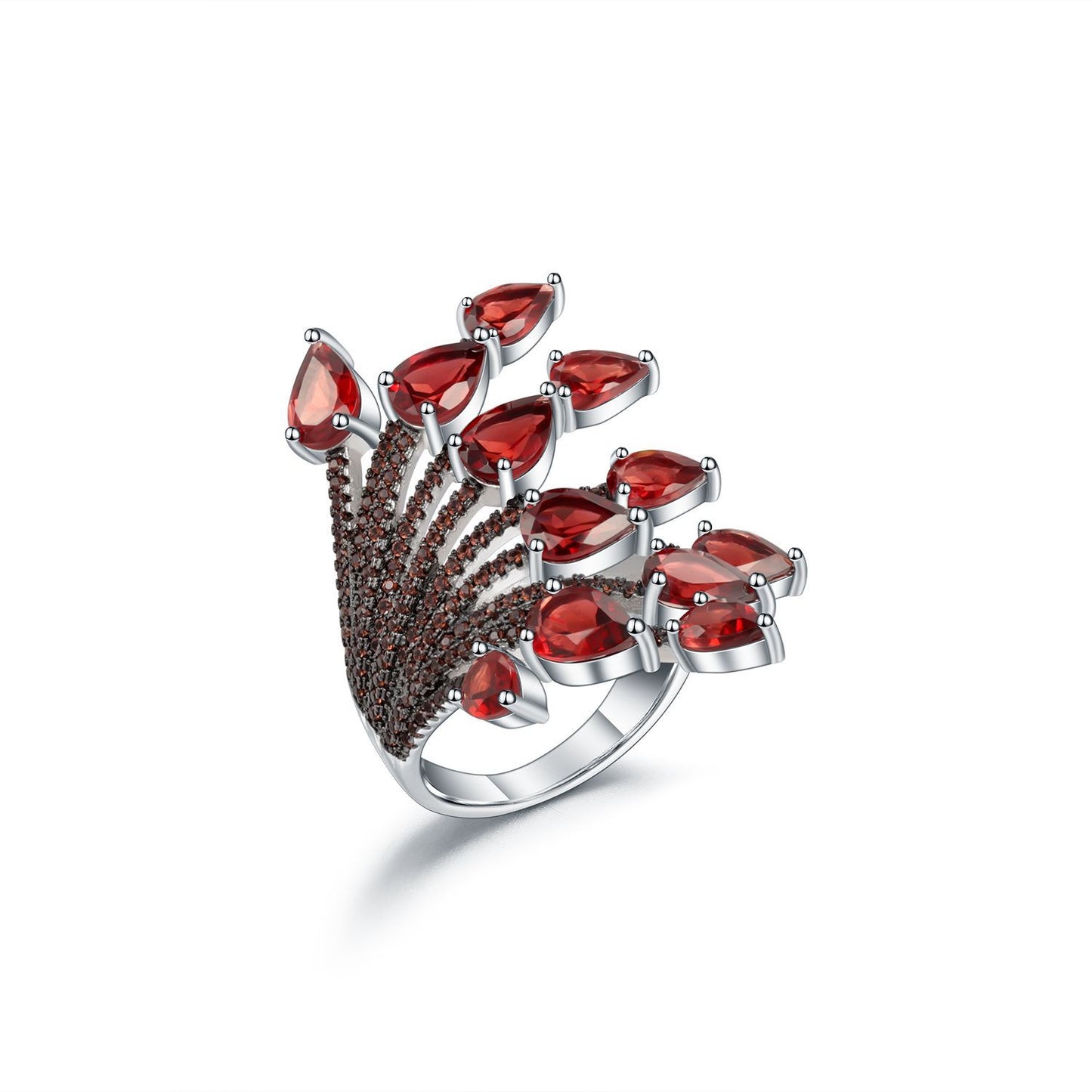 Designer Natural Garnet Ring Adjustable Opening Niche design925Silver Color Gemstone Ring