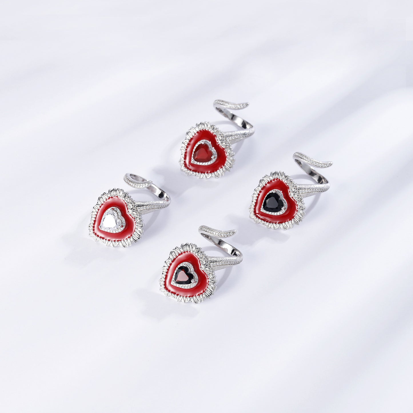 Designer Natural Garnet Ring Heart Design Sense Gift s925Silver Color Gemstone Ring
