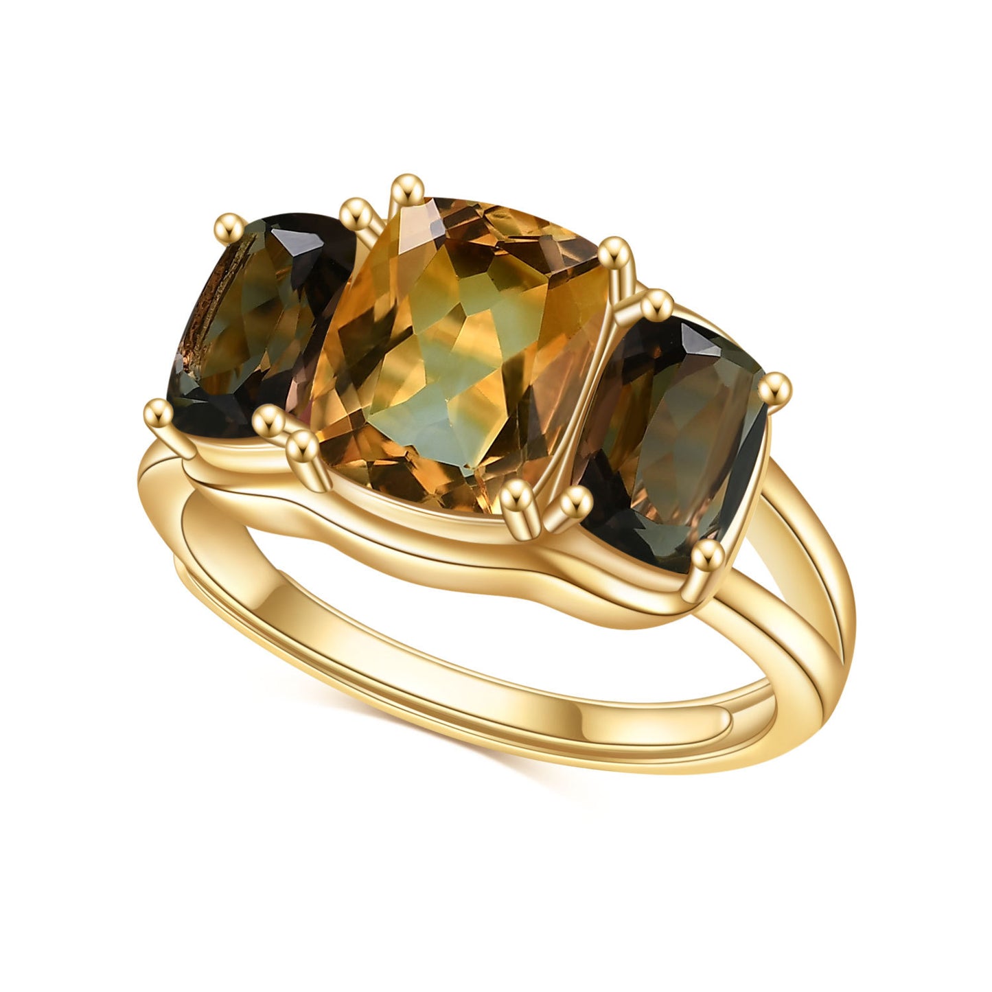 Natural Gemstone Yellow Citrine Tea Crystal Ring Luxurious Design Sense s925Silver plating14k Gold Inlaid Gemstone Ring