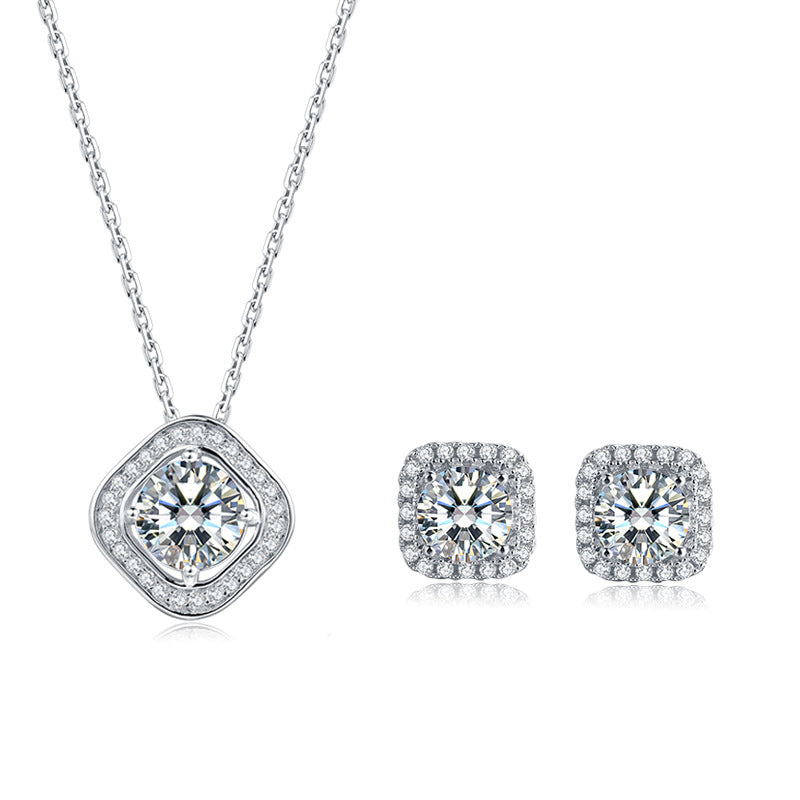 Direct Supply Fashion Moissanite Jewelry Set Light Luxury s925Sterling Silver Inlaid Moissanite Earrings Necklace Set