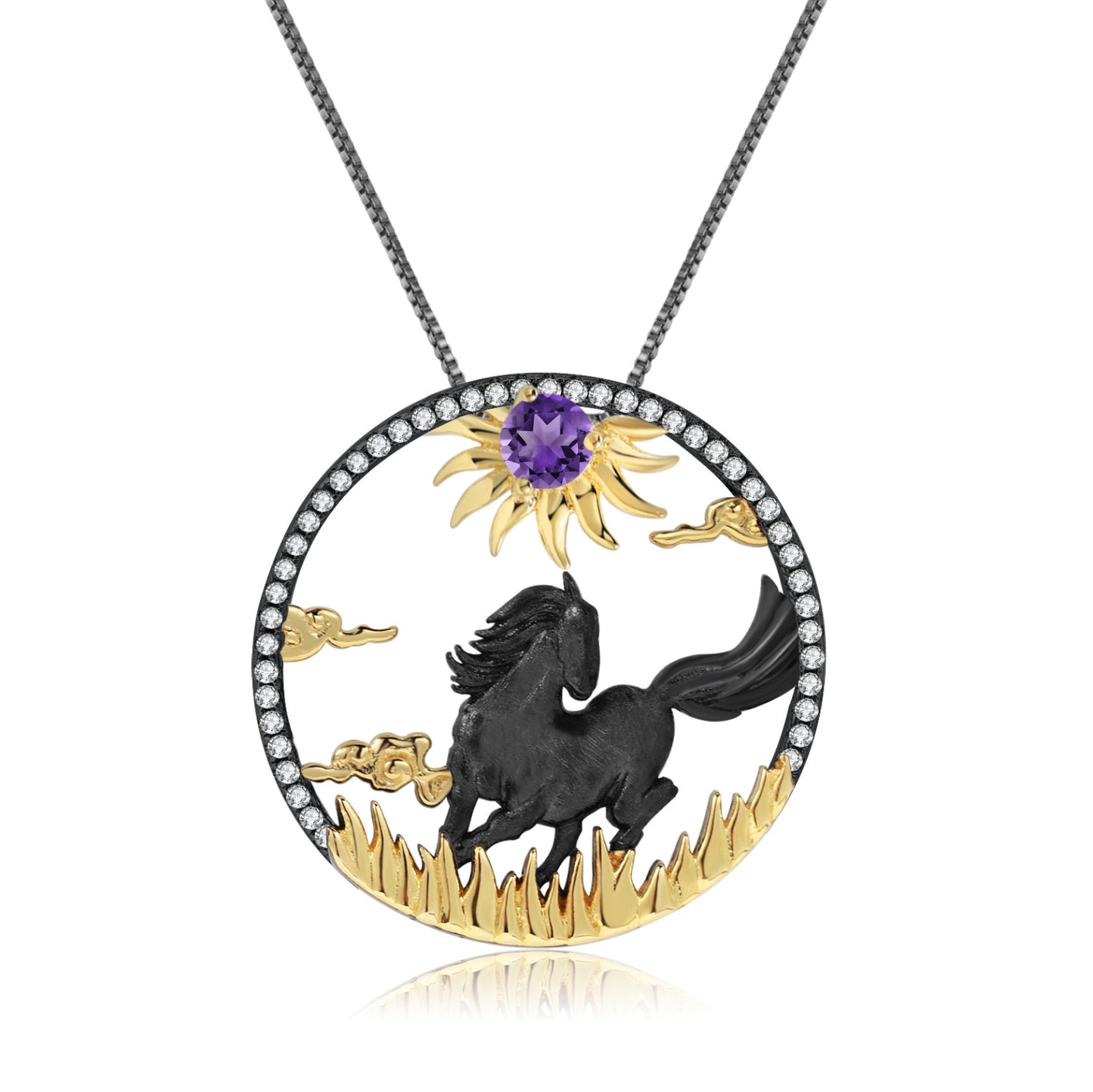 Designer Chinese Style Element Pendant Twelve Zodiac Series Horse 925Silver Natural Gemstone Necklace Pendant