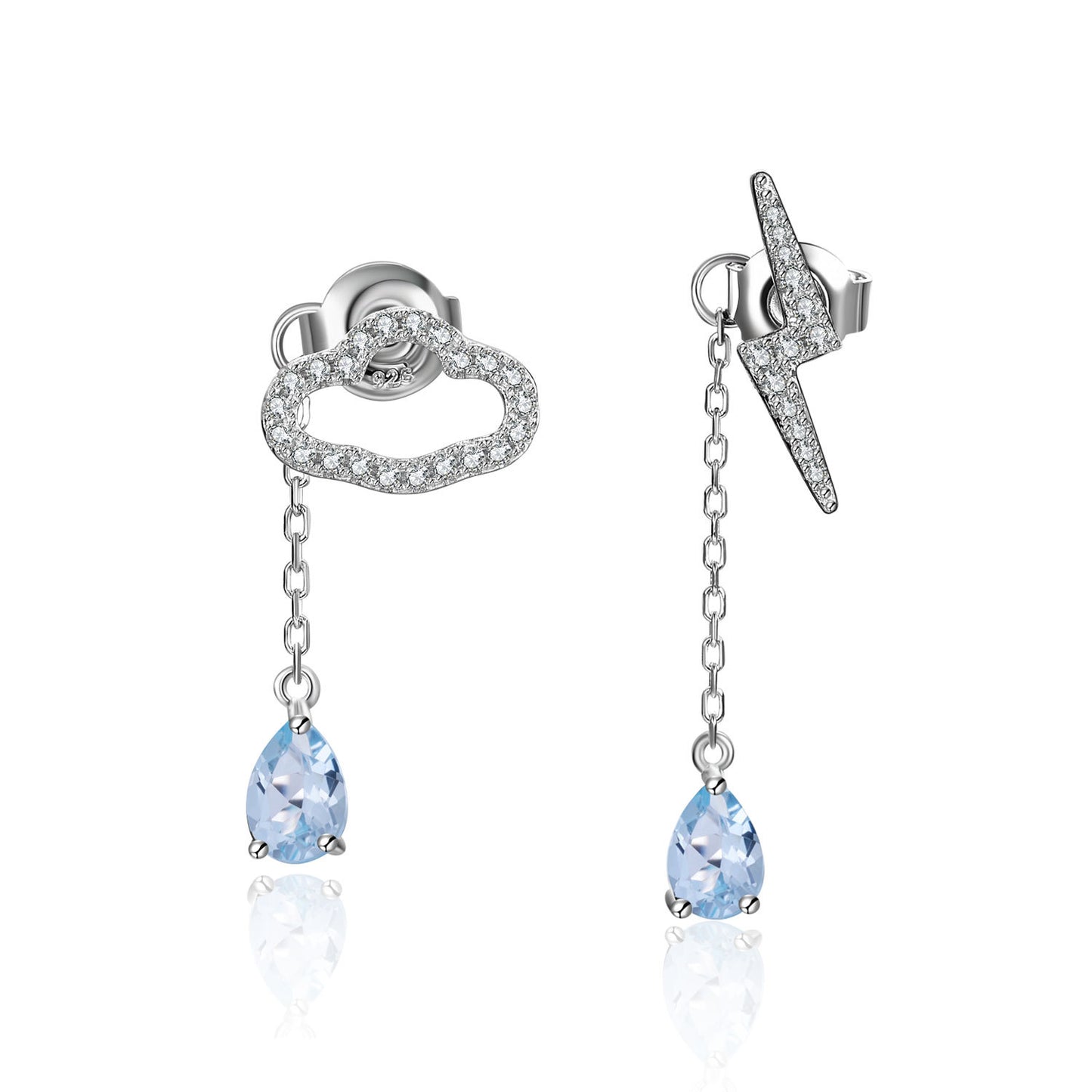 Cloud and Lightning Design Earrings and Necklace Two-Piece Set s925Silver Inlaid Gemstone Garnet Jewelry Set