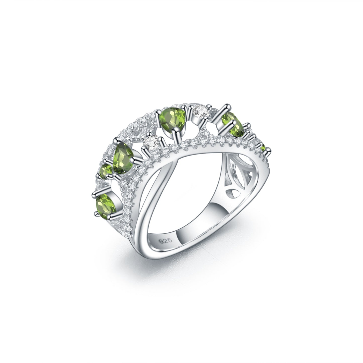 Design Sense Light Luxury High-end Natural Translucent Stone Ring Prosperous Series s925Silver Inlaid Gemstone Ring