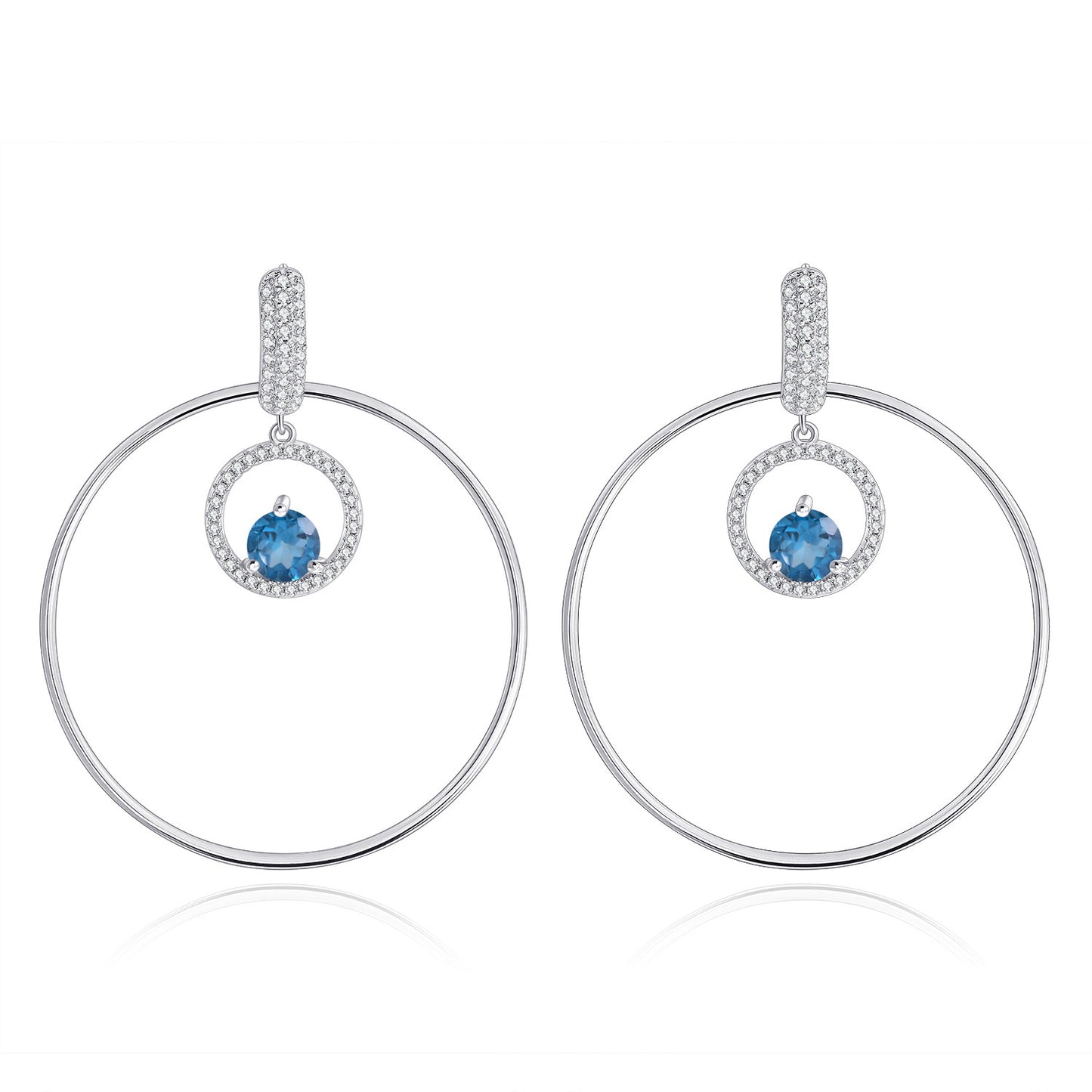 Fashionable Large Circle Statement Earrings925Sterling Silver Inlaid Natural Amethyst Blue Gemstone Round Earrings