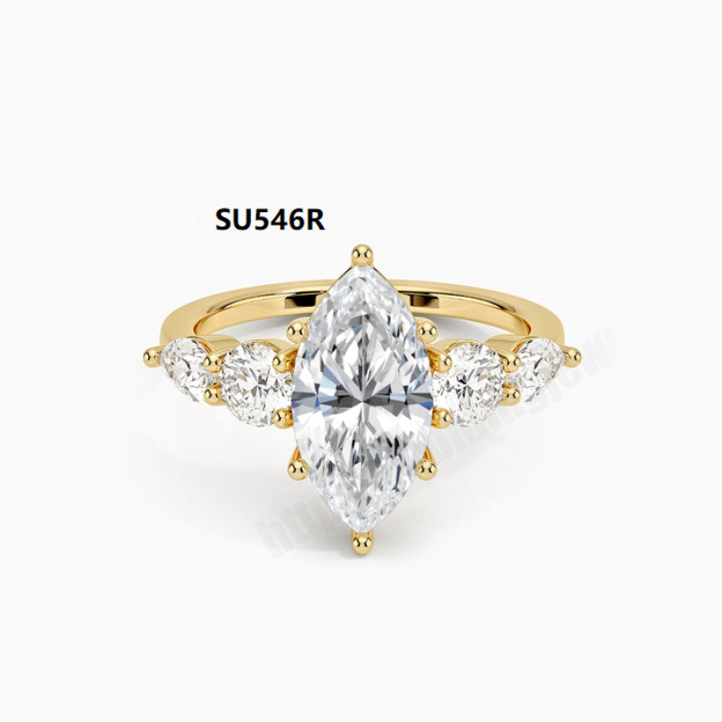 Fashion ins Wind Ring s925Sterling Silver Inlaid with Moissanite1Carat Heart-Shaped Wedding Ring Gold Ring