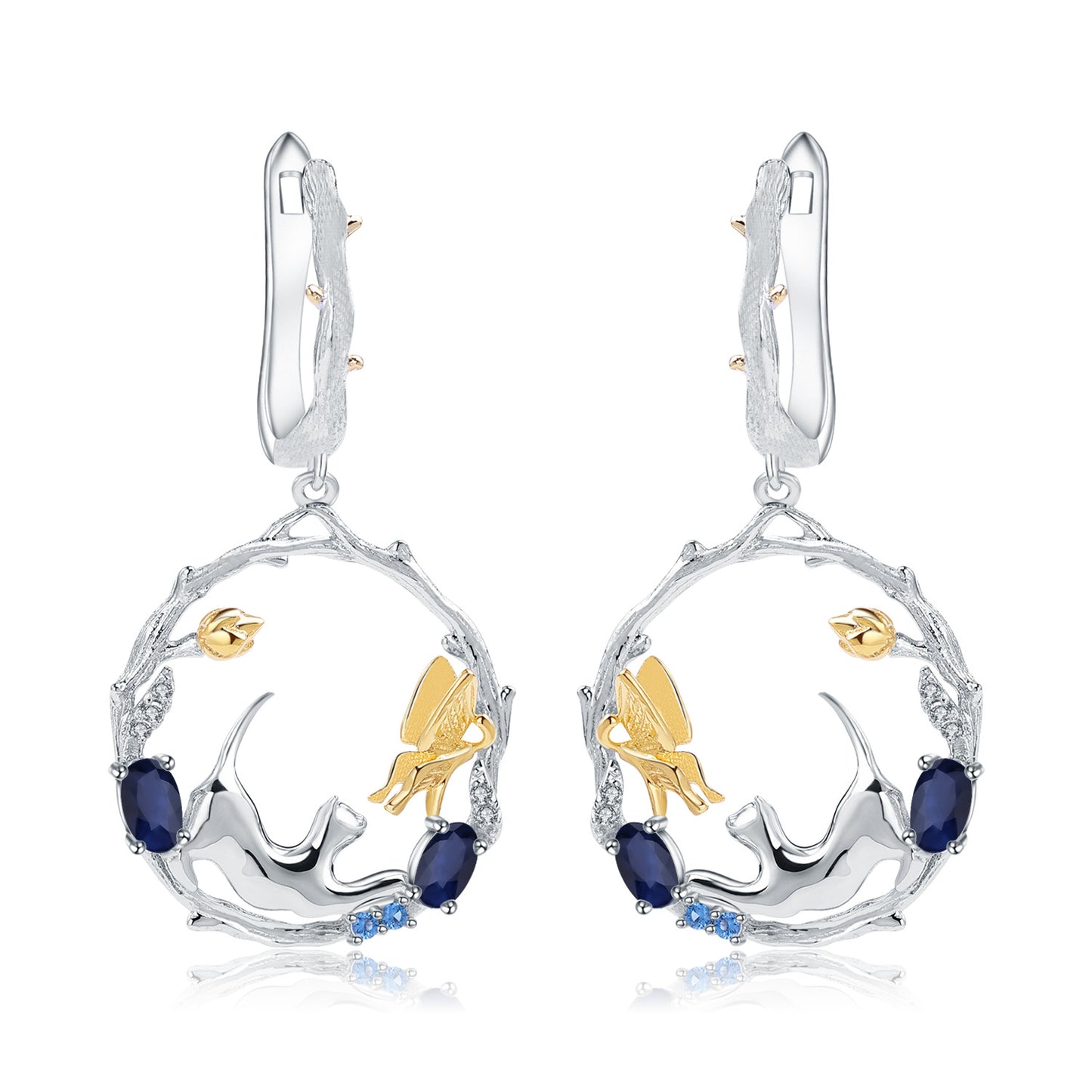 Designer Inlaid Gemstone National Style Earrings Natural Style Animal Design925Silver Topaz Stud Earrings
