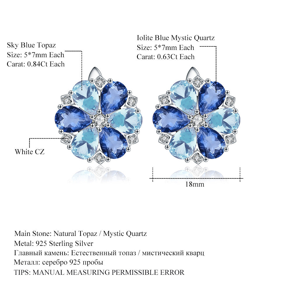 Luxury Jewelry Garnet Stud Earrings Fashion s925Silver Inlaid Natural Gemstone Earrings