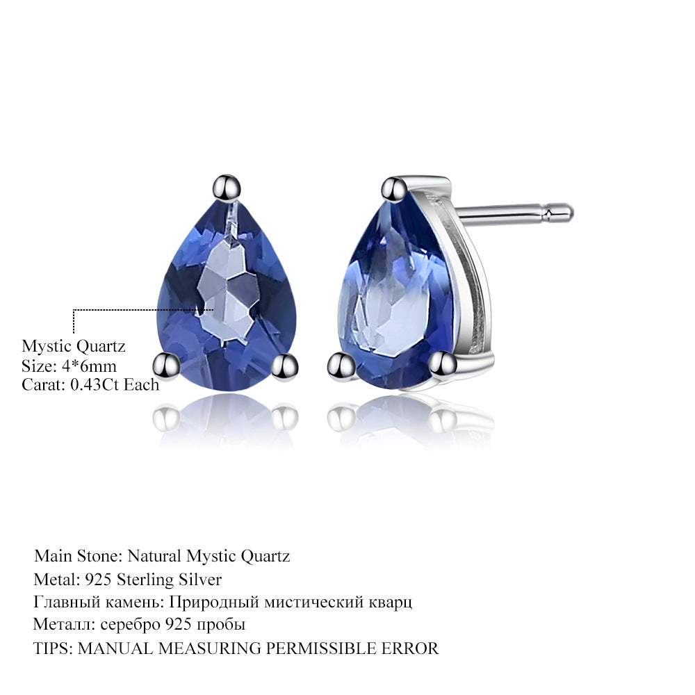 Natural Topaz Pear-Shaped Stud Earrings in Stock Fashion Simple Temperament s925Silver Natural Colored Gems Ear Studs Earrings