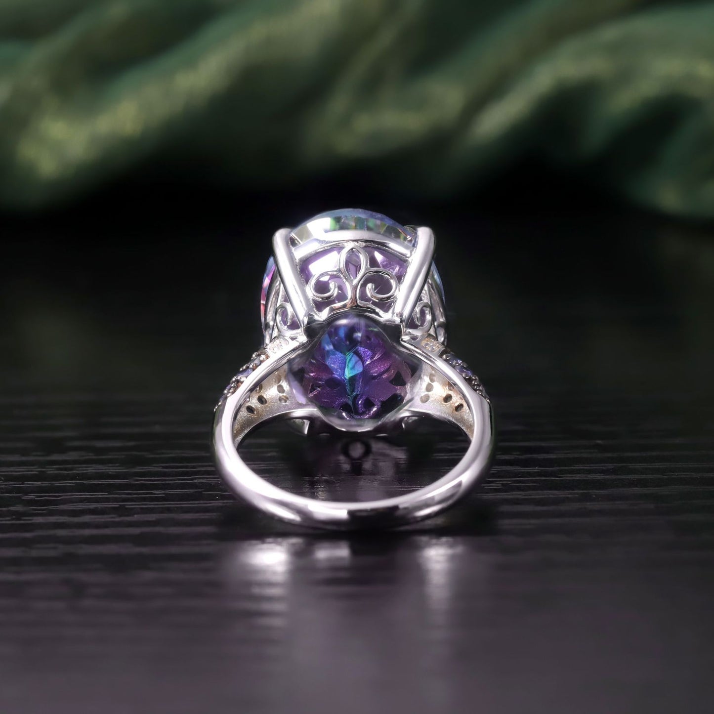 Wind17Carat Super Large Crystal Gemstone Ring Luxurious Personality s925Silver Inlaid Colorful Crystal Ring