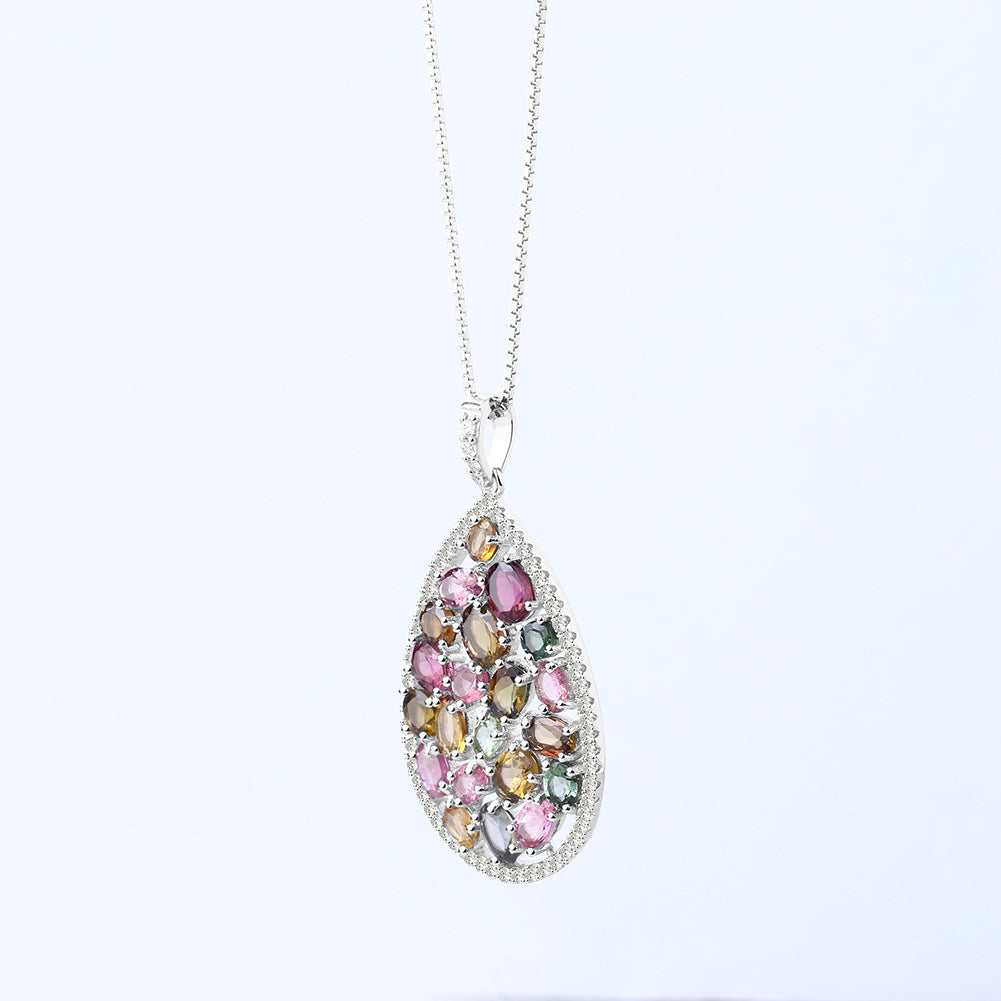 New Natural Tourmaline Pendant Necklace Niche ins Design s925Silver fashion Natural Gemstone Necklace