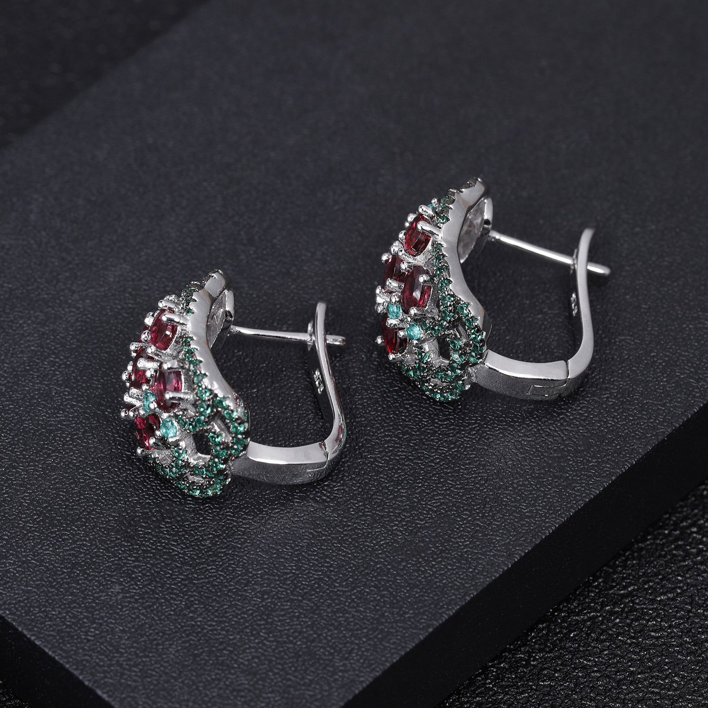 Luxurious and High-end Natural Rose Pomegranate Earrings Flourishing Series925Silver Inlaid Gemstone Stud Earrings