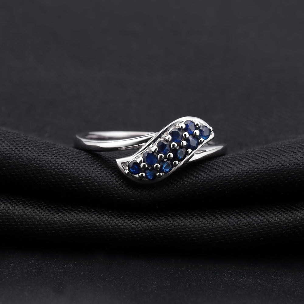 Fashionable Natural Sapphire Ring Personality s925Sterling Silver Inlaid Colorful Gemstone Diopside Ring
