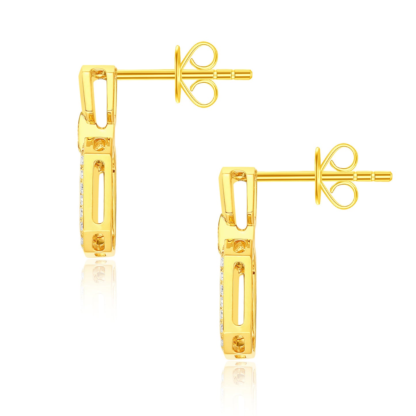 Chanel Style18k Gold Stud Earrings Inlaid with Cultivated Diamonds Geometric Square Buckle Earrings High-end Jewelry Diamond Stud Earrings Platinum