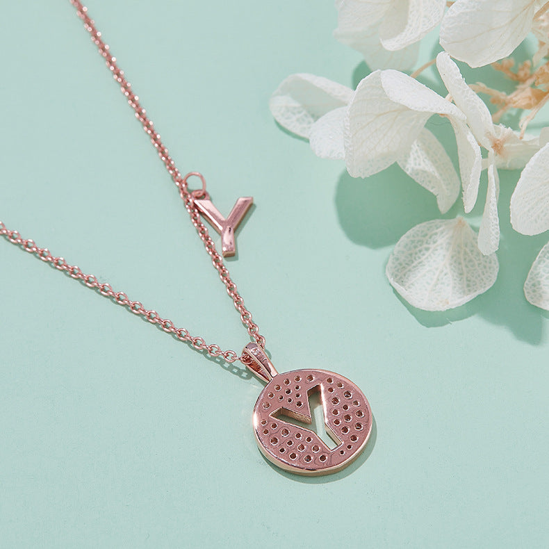 Luxurious and Elegant English Letters Y Necklace Couple Gift Rose Gold s925Sterling Silver Inlaid Moissanite Pendant