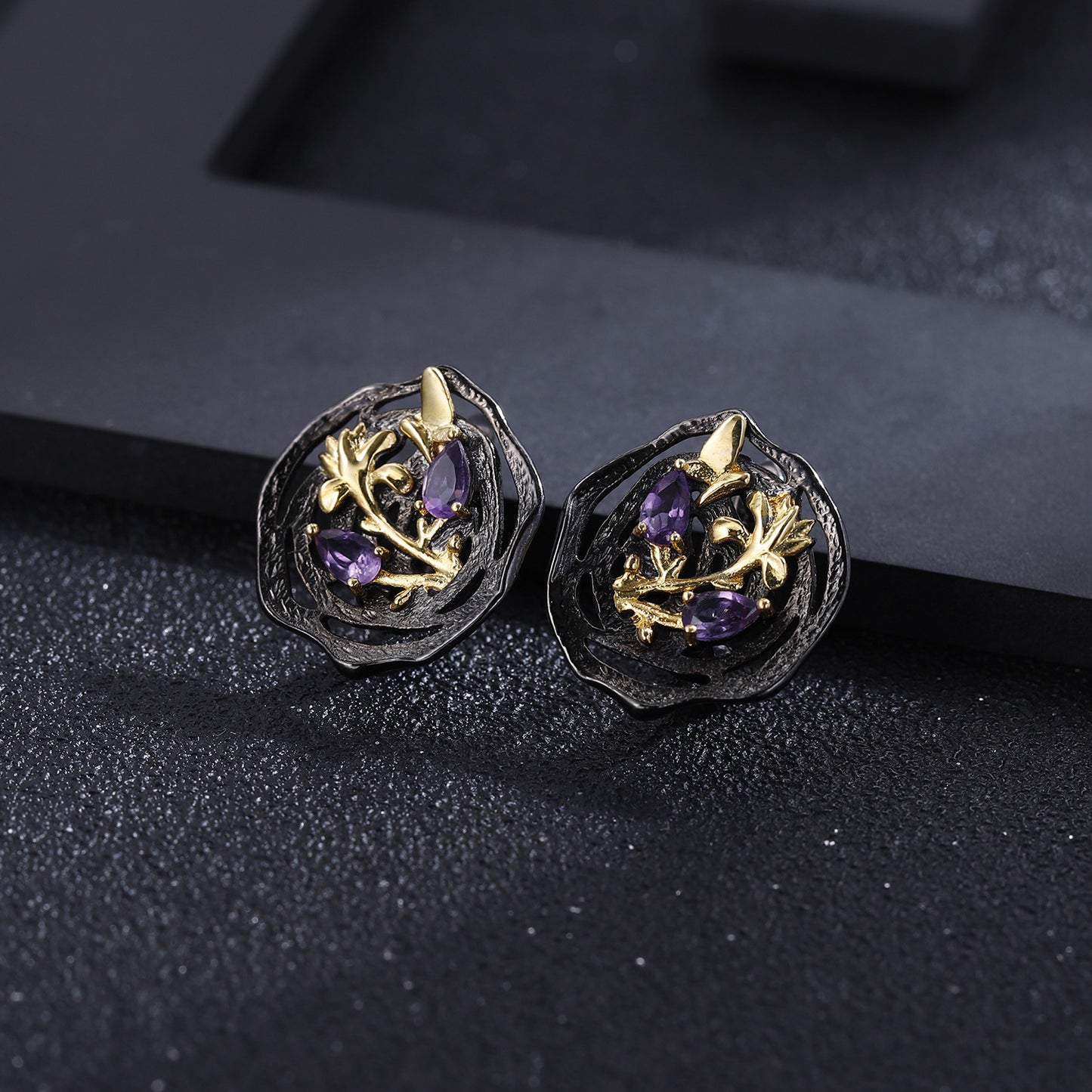 Designer High-End Gemstone Earrings Natural Style Design s925Silver Natural Rose Garnet Stud Earrings