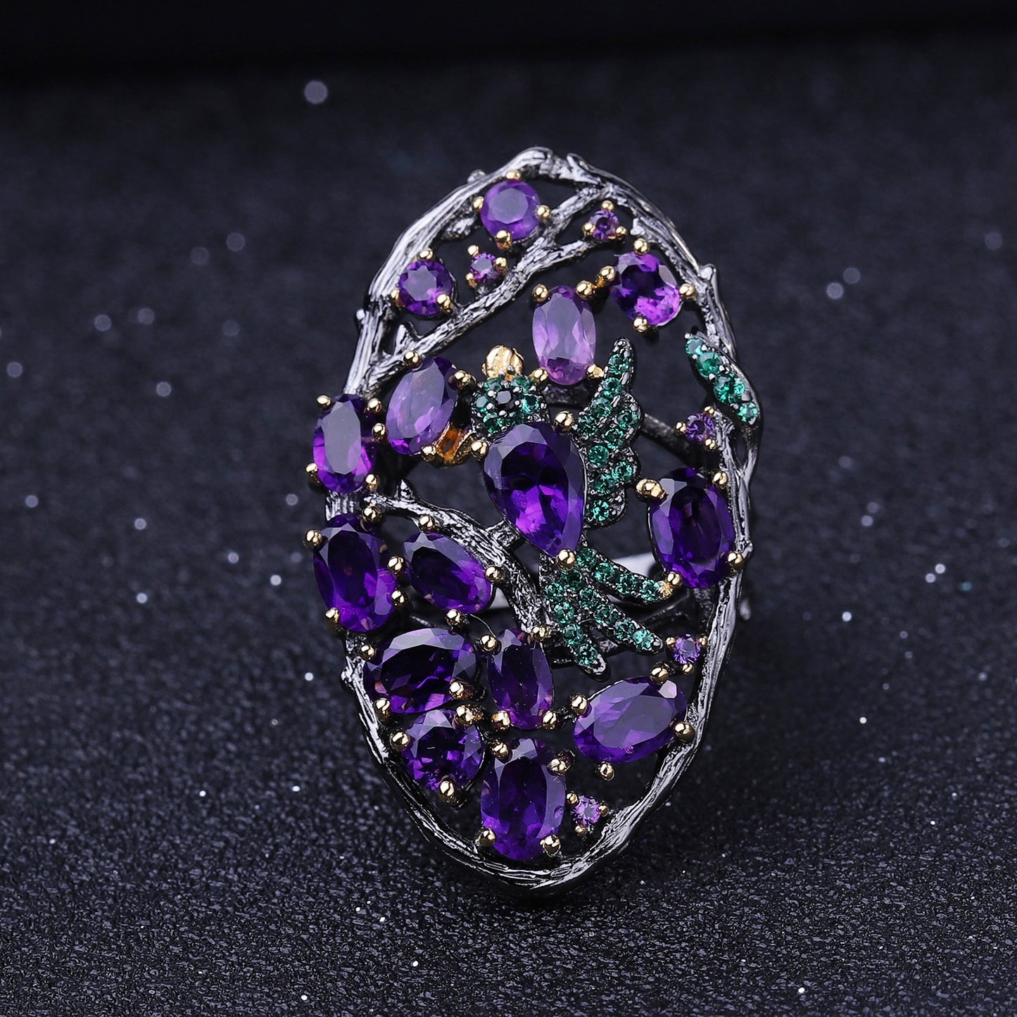Secret Garden Gemstone Ring Jungle Flying Bird Design Russia s925Sterling Silver Natural Topaz Ring Gorgeous
