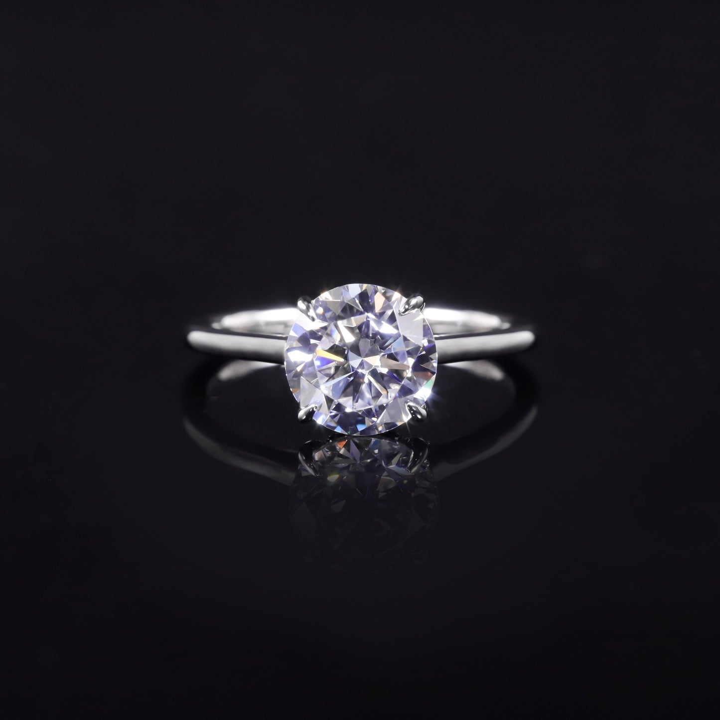 Simple Plain Circle2Carat Wedding Ring Large Main Stone Ring s925Sterling Silver Round Moissanite Ring