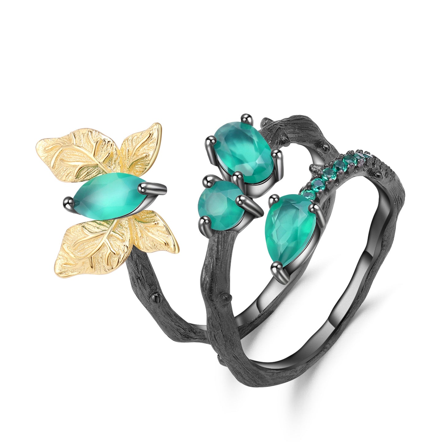 Secret Garden Series Original Design Ring Natural Style Butterfly925Sterling Silver Natural Diopside Ring