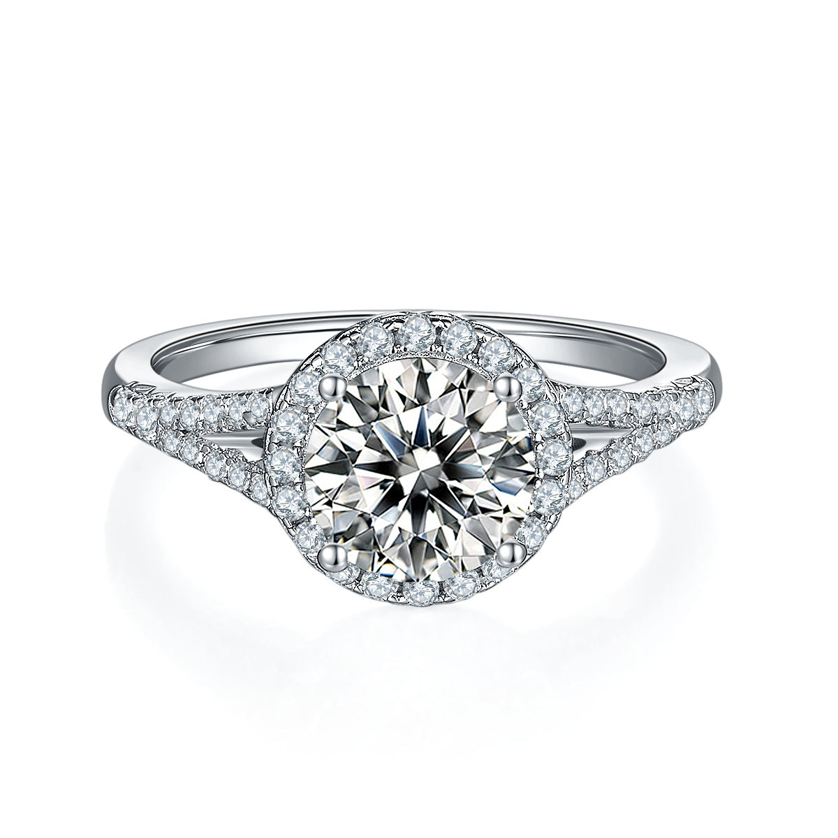 GRA Certificate Moissanite2/3Carat Ring Light Luxury925Silver Double-Arm round Bag Carat Gemstone Ring