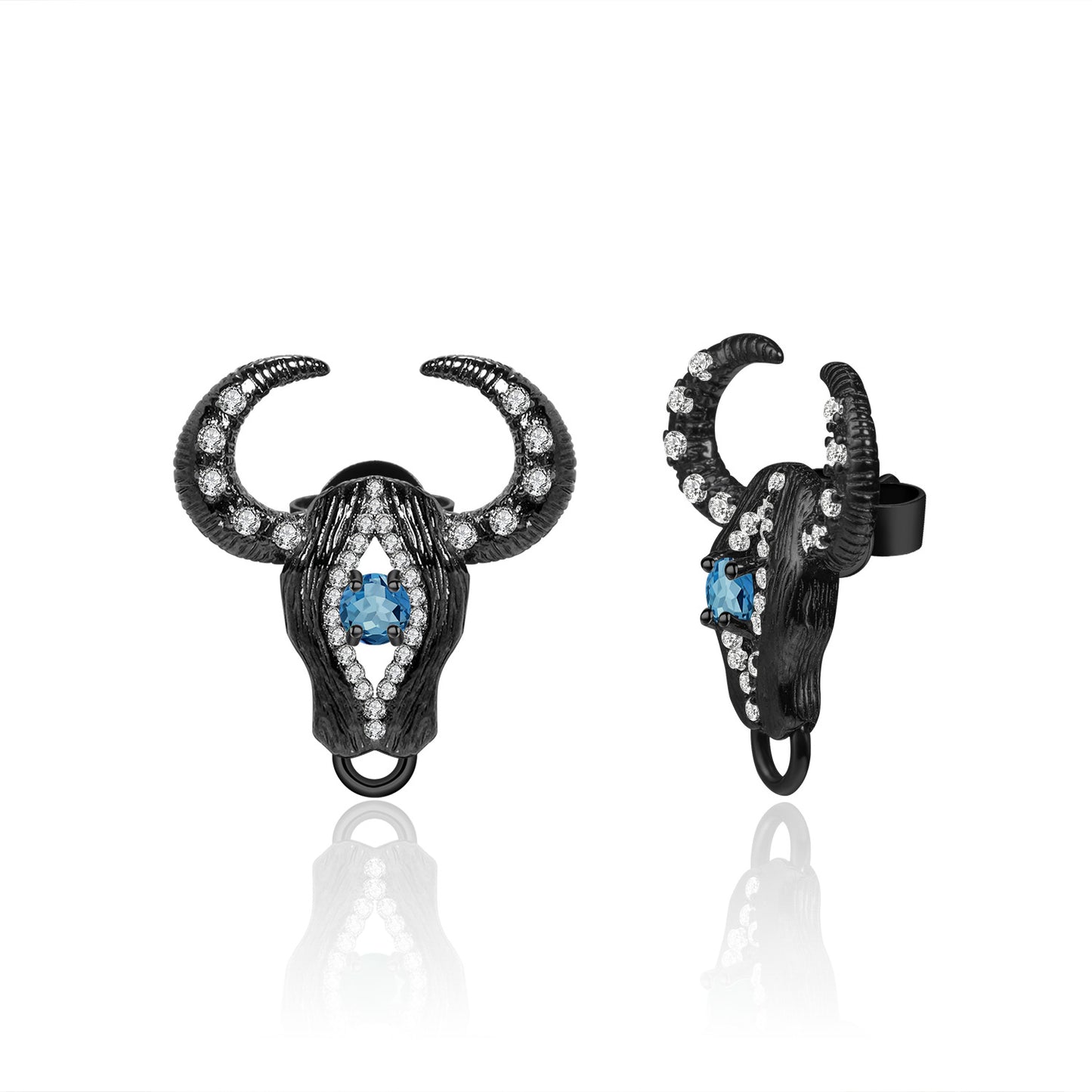 Designer Style Shan Hai Jing Bull Head Earrings Dark Retro Style High-end Feel s925Silver Green Agate Stud Earrings