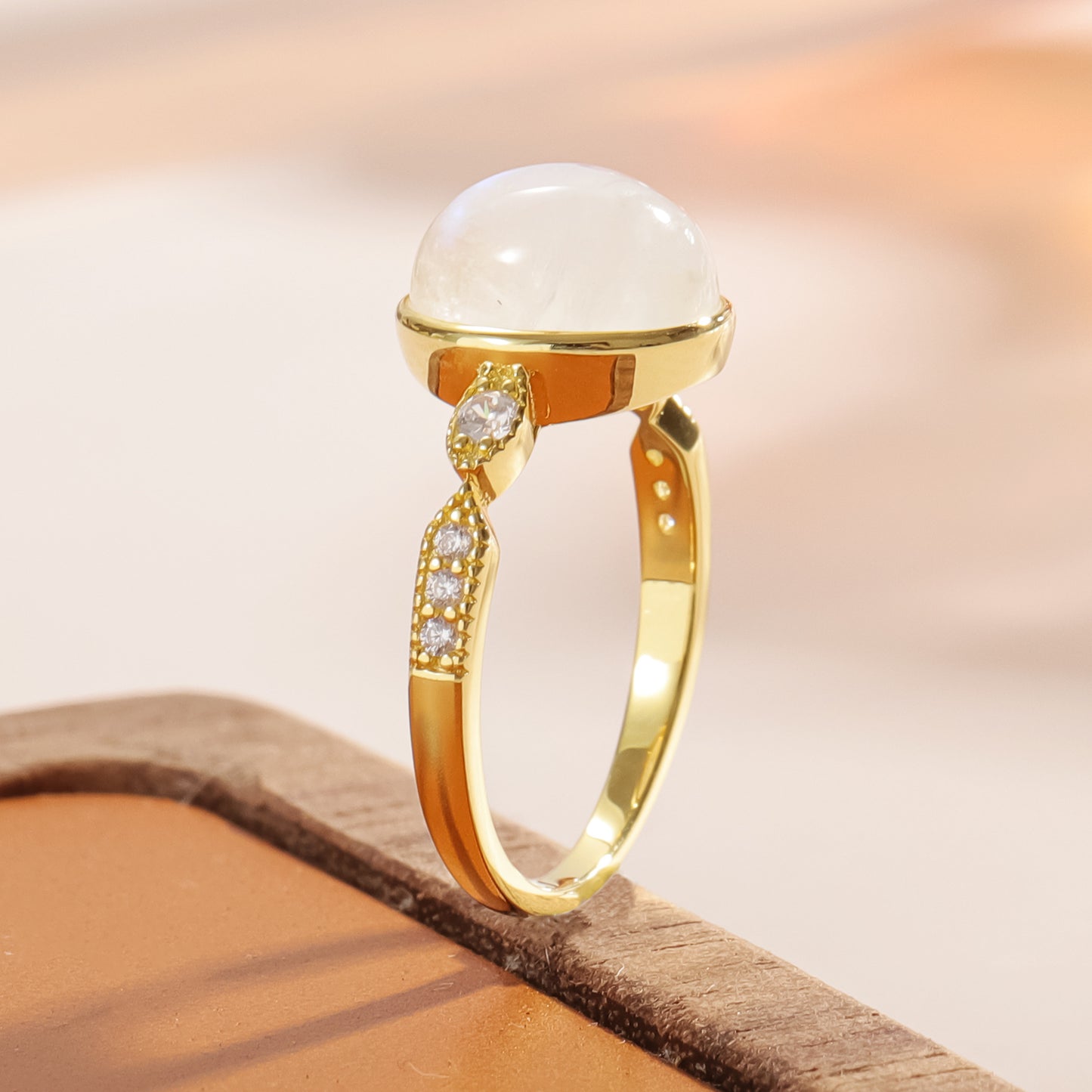 Korean Style3.2Unique Design Gemstone Ring for Women s925Sterling Silver Inlaid Natural Moonstone Ring Gold