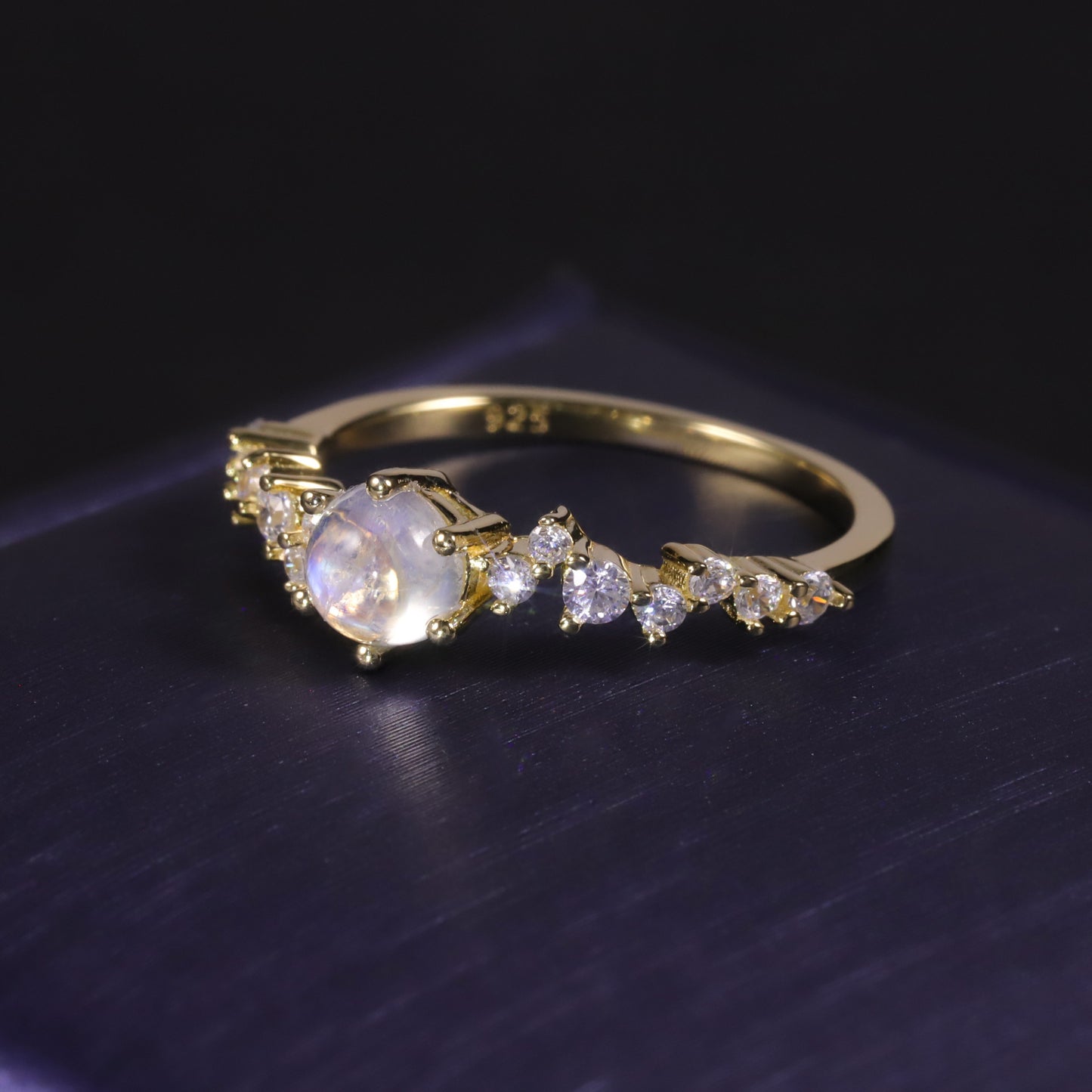 Fresh ins Natural Cream Blue Moonstone Ring S925Sterling Silver Inlaid White Gemstone Ring Wholesale