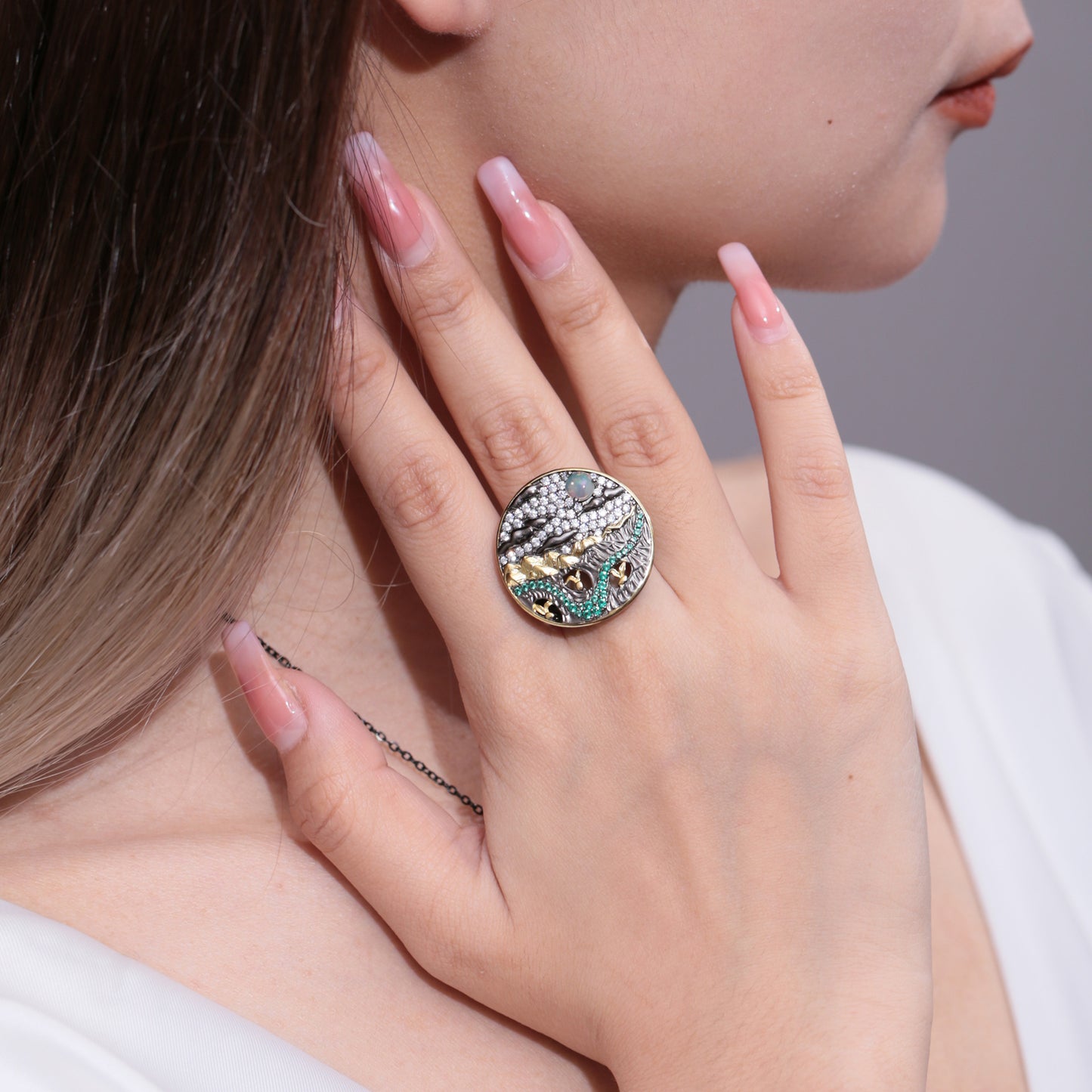 Opal Topaz Jewelry Ring for Women S925Sterling Silver Open Ring Elegant High-end Accessory