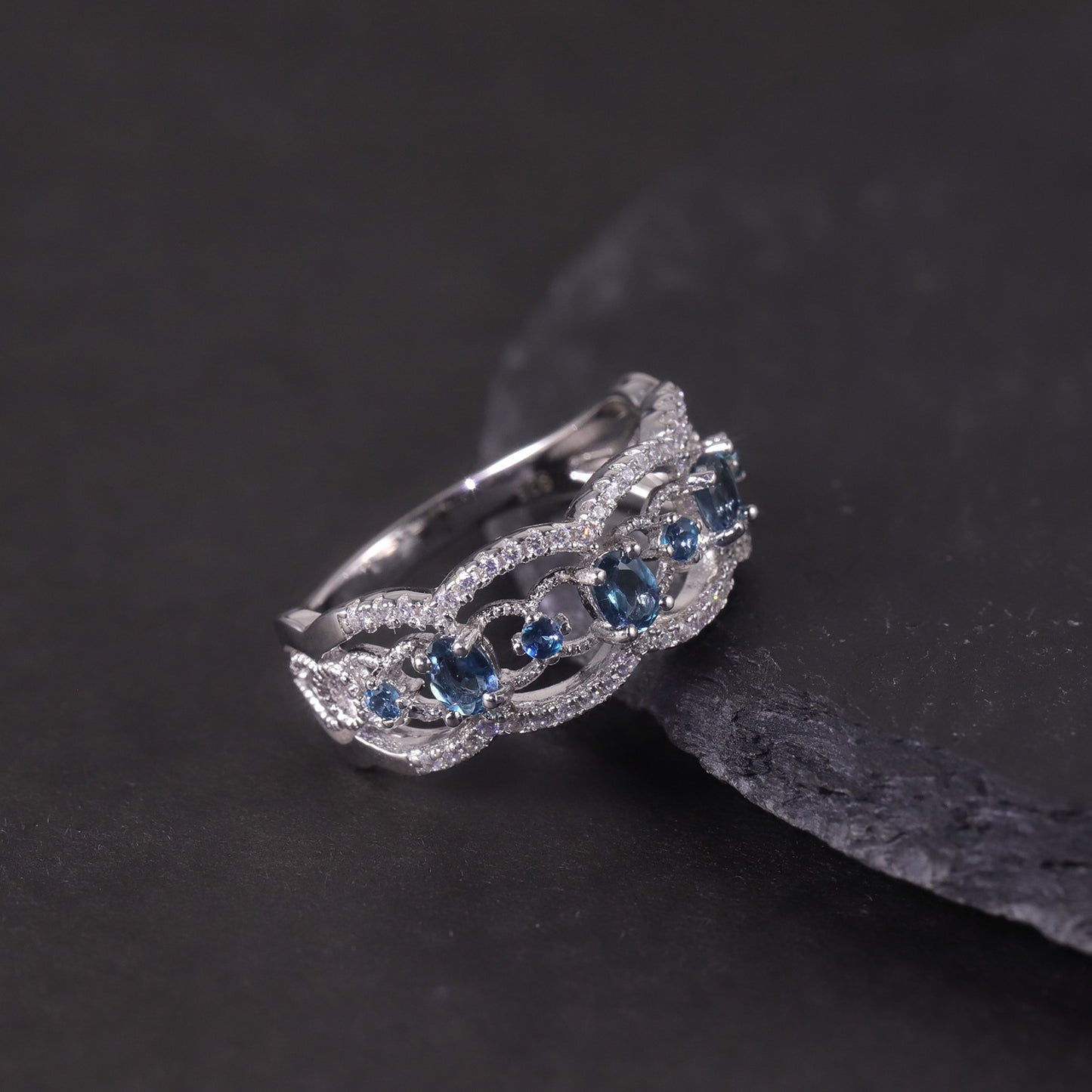 Vintage Court Style Natural Topaz Ring s925Sterling Silver Cluster Crystal Sapphire Opal Ring