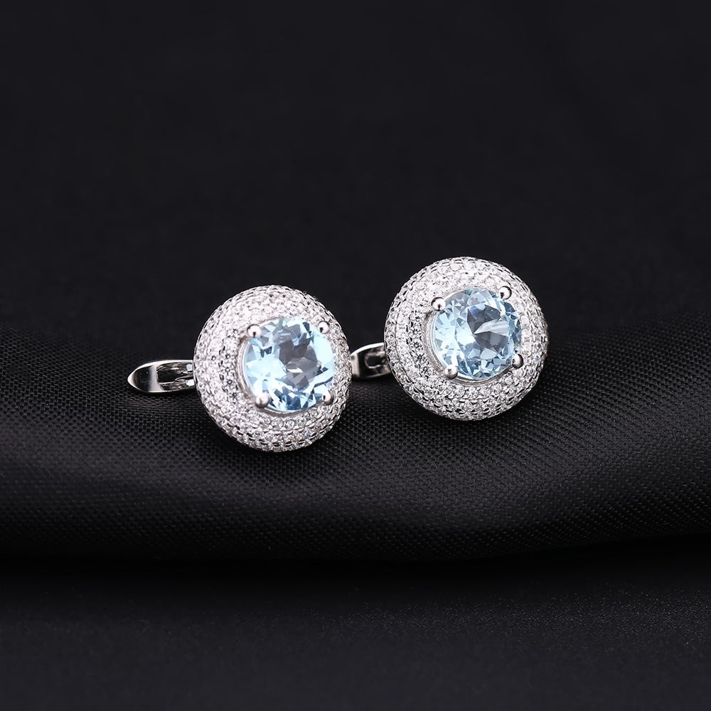 Natural Topaz Stone Earrings Jewelry Vintage Personality Garnet s925Silver Crystal Earrings