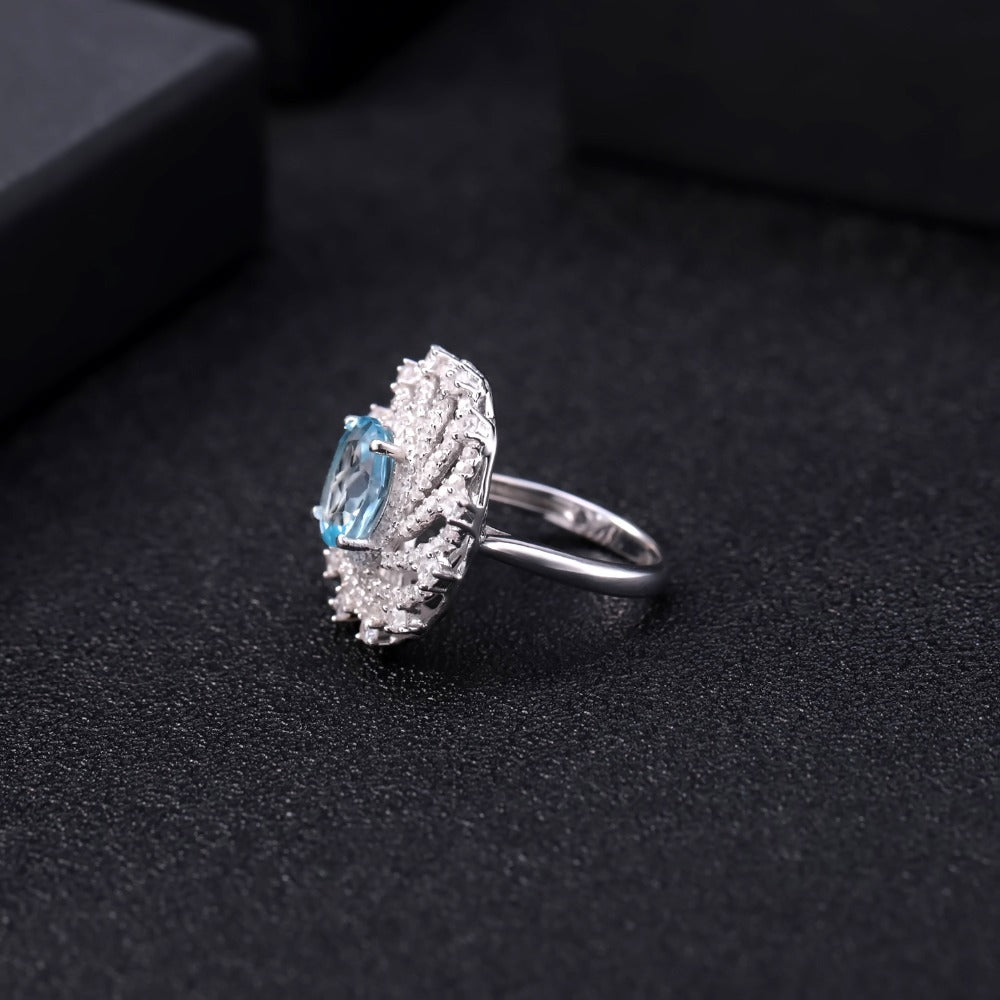 Luxurious High-End Natural Topaz Ring New Style Personality s925Silver Inlaid Natural Sapphire Ring