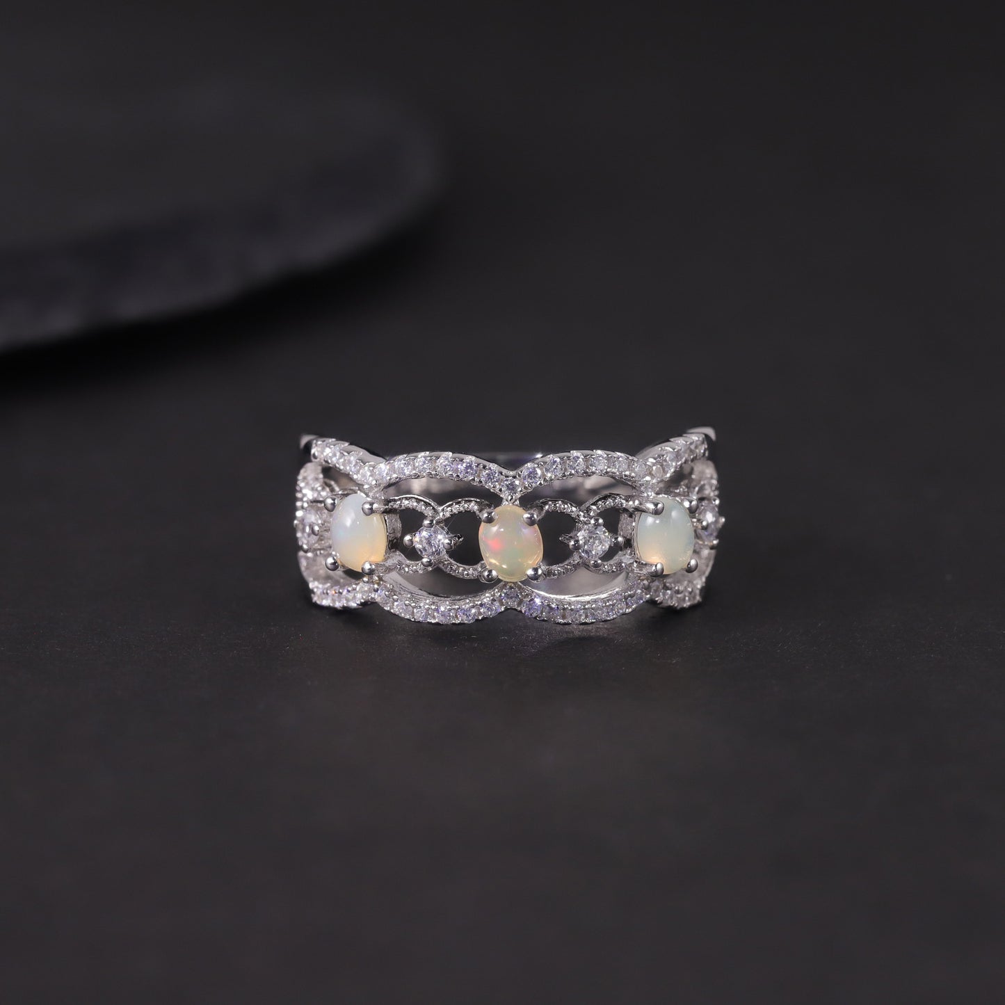 Vintage Court Style Natural Topaz Ring s925Sterling Silver Cluster Crystal Sapphire Opal Ring