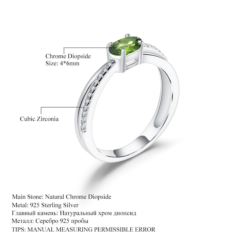 Luxurious and High-End Natural Translucent Stone Ring with a Sense of Design Prosperous Series925Silver Inlaid Natural Gemstone Ring