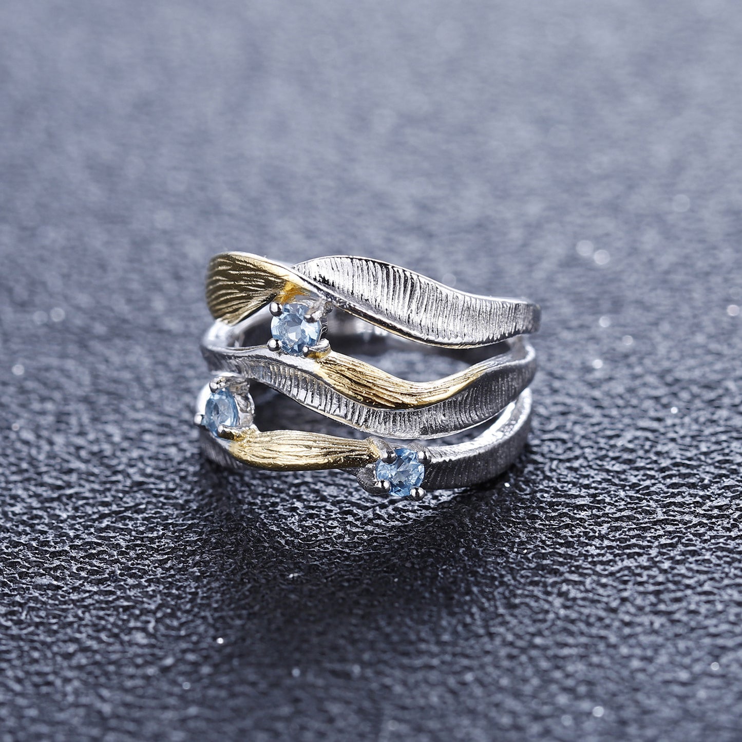 Designer Gemstone Ring Italian Craftsmanship925Silver Mobius Strip Natural Topaz Ring