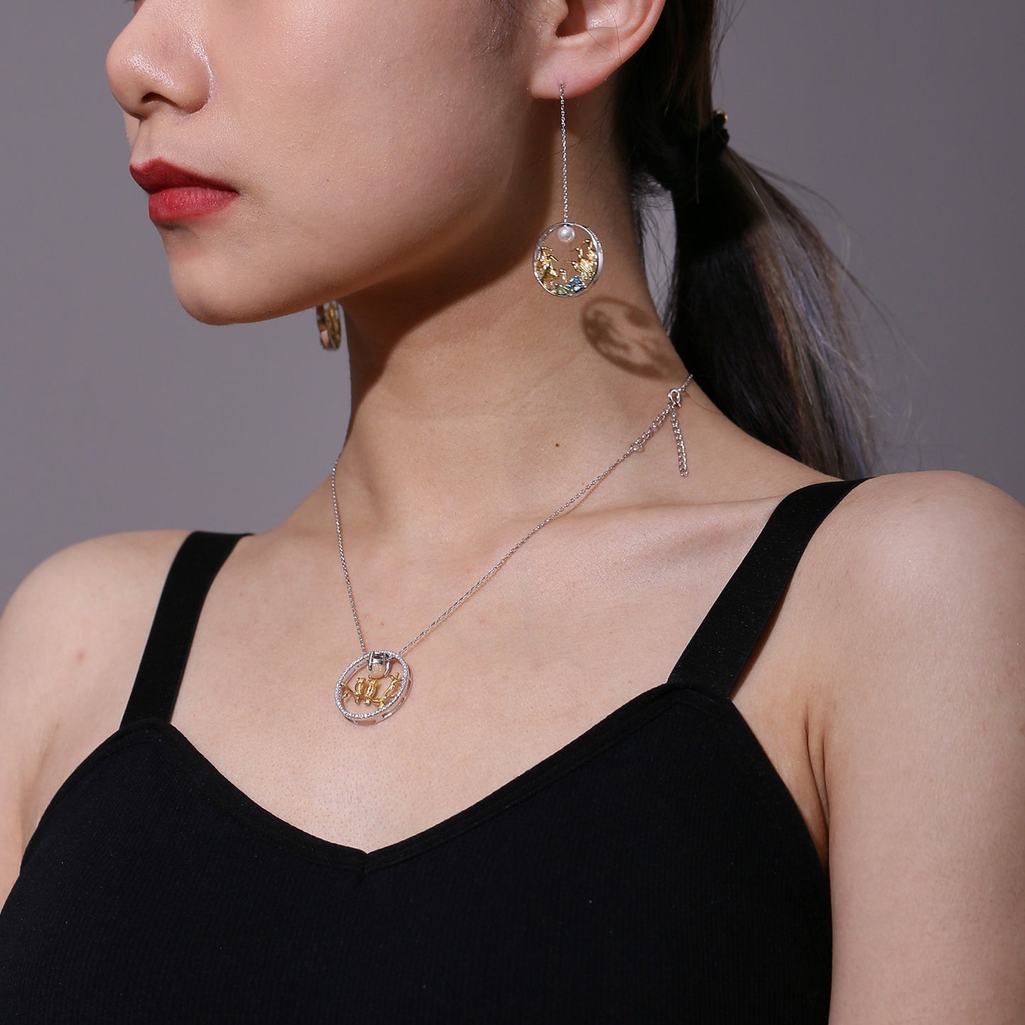 Freshwater Pearl Natural Topaz Peridot Earrings Crane's Love925Silver Earrings Chinese Style Round Earrings