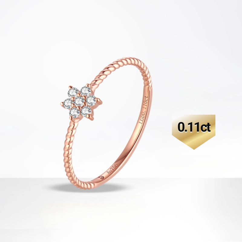 Fresh18k Gold Inlaid Cultivated Diamond Ring Lily Flower Rose Gold Crushed Diamond Pure k Gold Ring Foreign Trade
