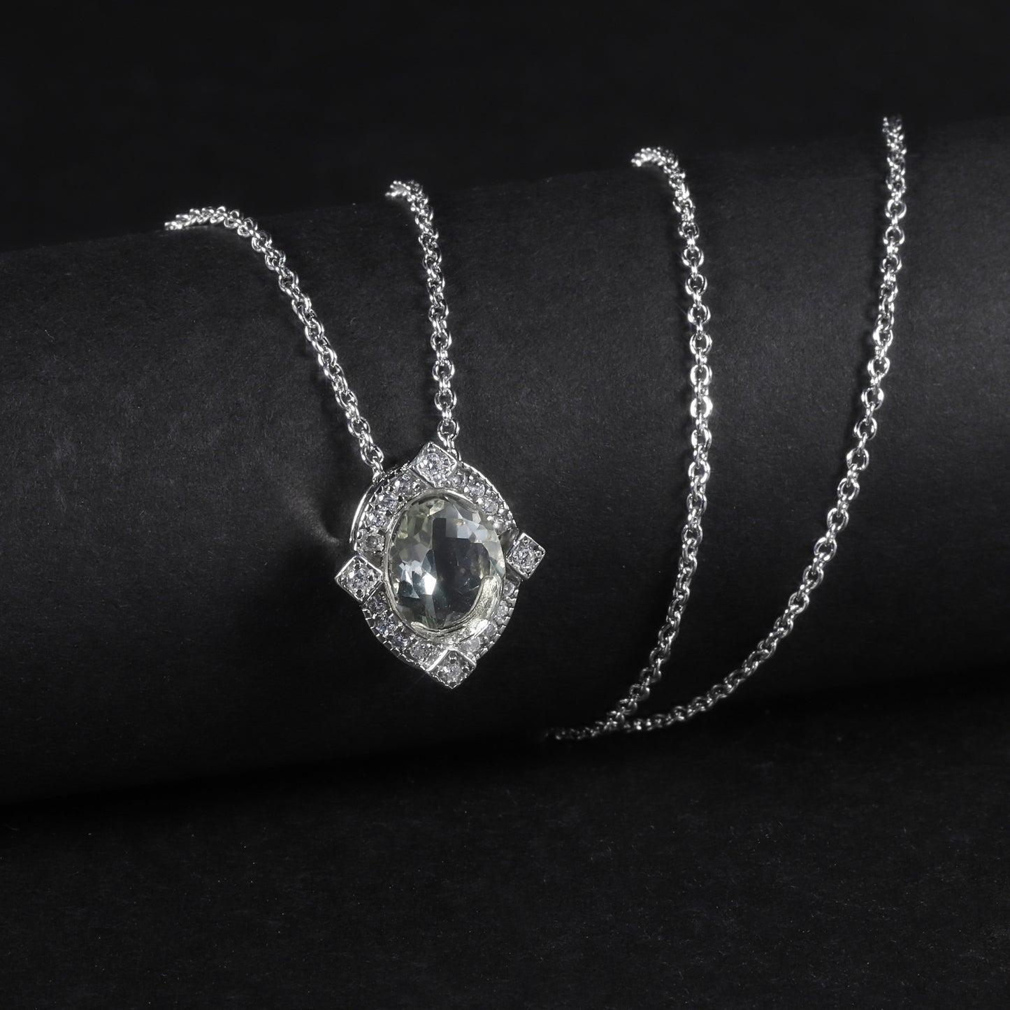 s925Silver Natural Gemstone Green Amethyst Necklace Pendant Fashionable Light Luxury High-end Inlaid Natural Gemstone Pendant
