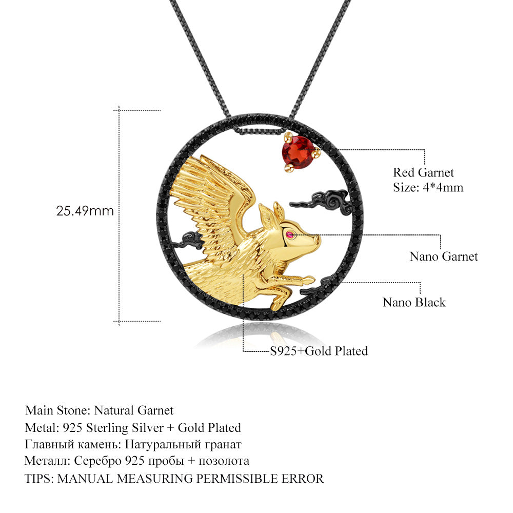 Designer Chinese Style Element Pendant Twelve Zodiac Series Pig 925Silver Natural Gemstone Necklace Pendant
