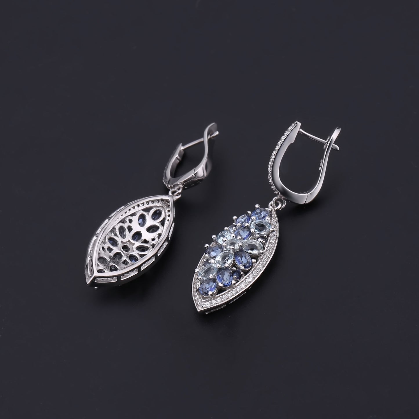 Luxurious Natural Gemstone Earrings Group Inlay Design High-end Sense Personality s925Silver Inlaid Crystal Earrings