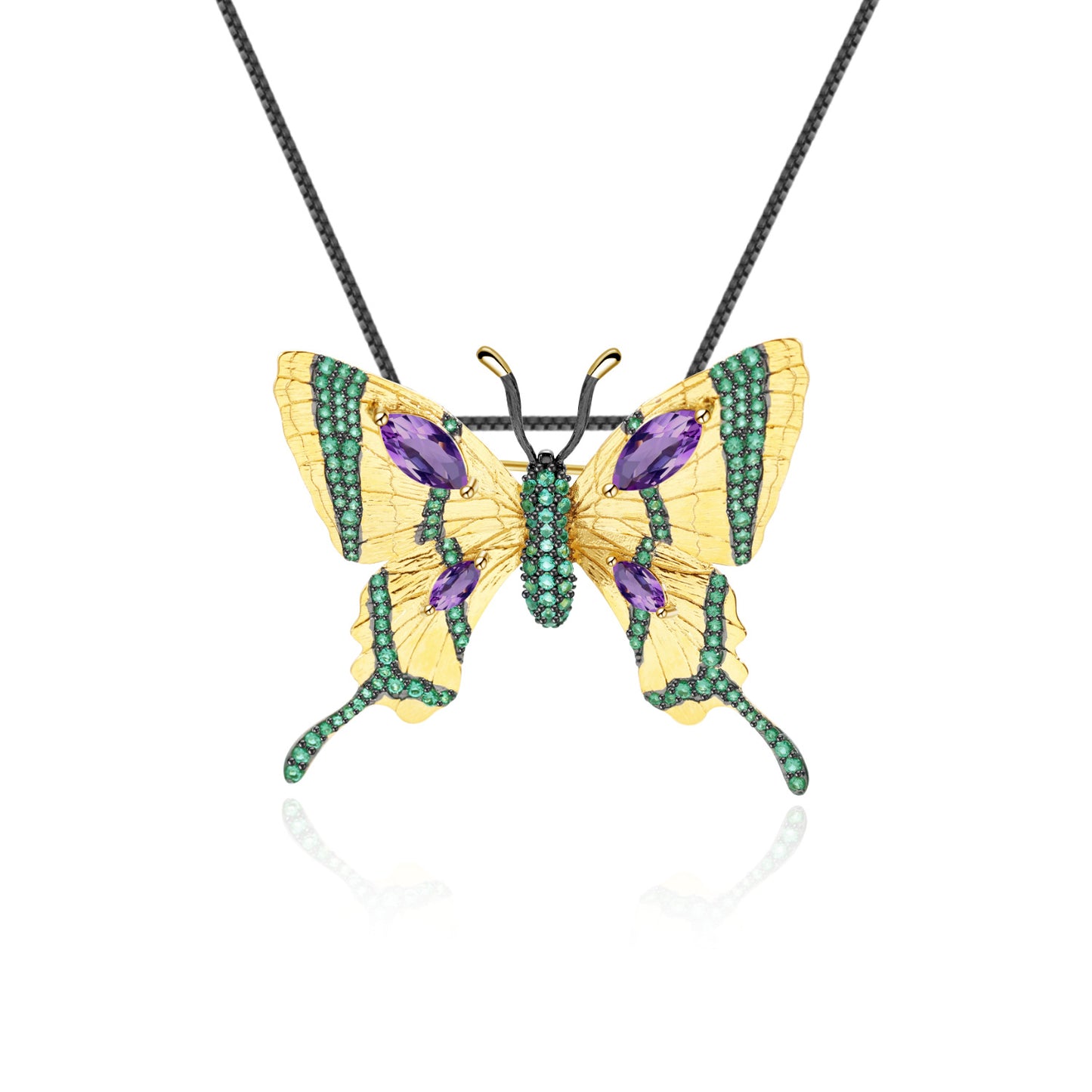 Designer Brooch Pendant Dual-use Butterfly Design High-end Feel s925Silver Inlaid Natural Amethyst Necklace Pendant