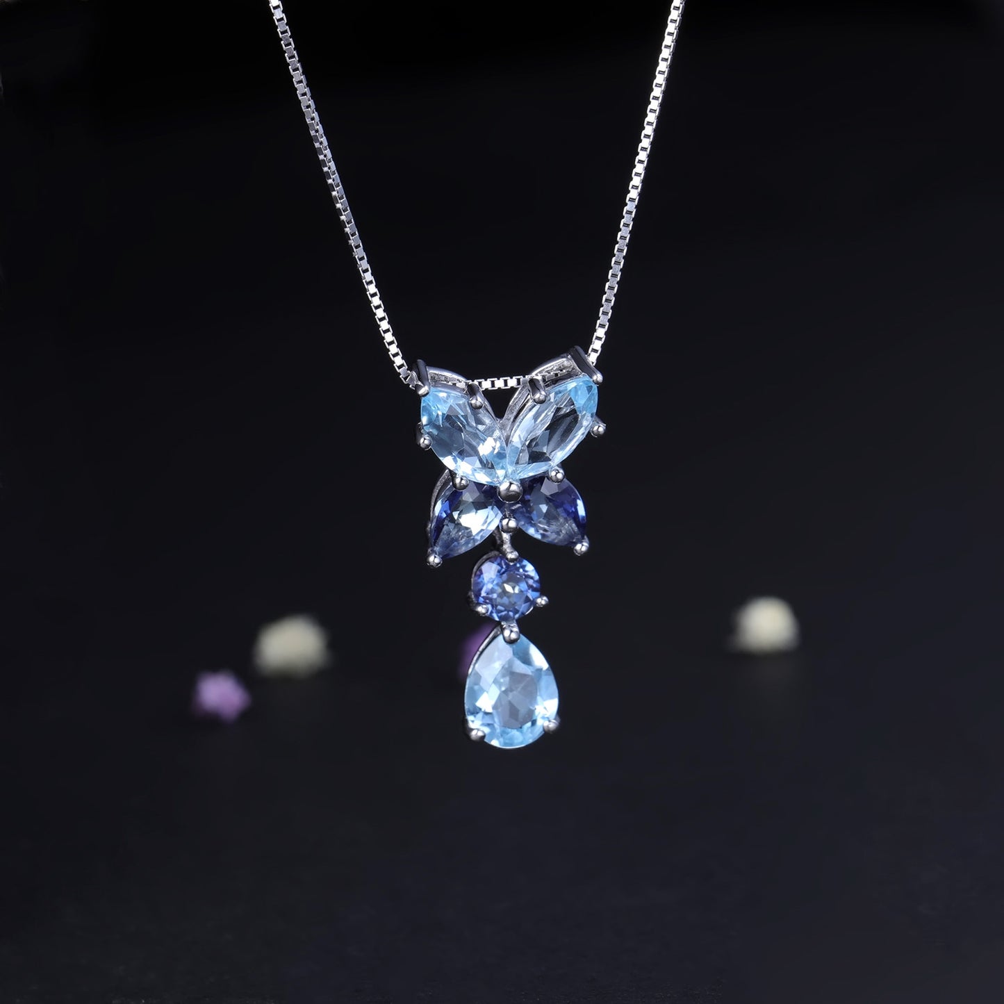 s925Silver Natural Topaz Necklace Fashionable Luxurious High-End Pure Silver Inlaid Natural Gemstone Necklace Pendant
