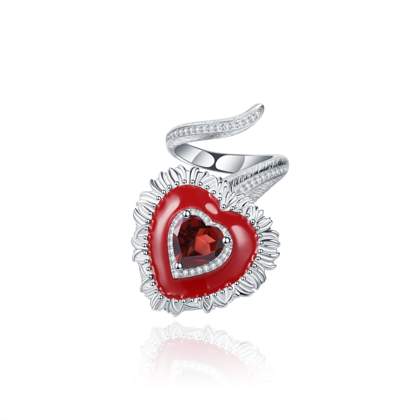 Designer Natural Garnet Ring Heart Design Sense Gift s925Silver Color Gemstone Ring