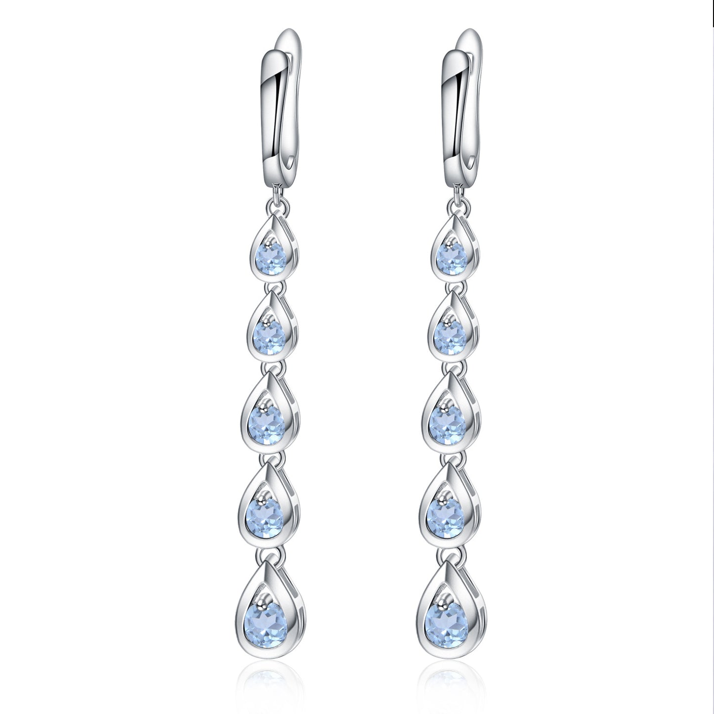 925Silver Sapphire Crystal Topaz Earrings Elegant Exaggerated High-end Sense Tassel Water Drop Long Earrings