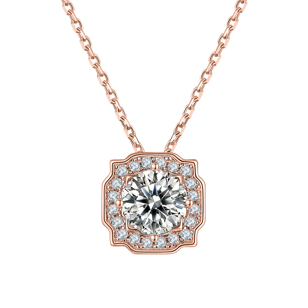 Affordable luxury fashion9/10/14/18k Rose Gold Necklace Collarbone Chain1Carat Moissanite Pendant
