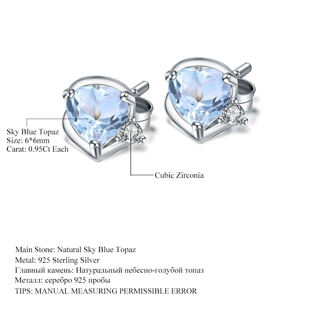 Natural Citrine Heart-Shaped Earrings Fashionable and Simple Style with Elegant Charm s925Silver Inlaid Natural Gemstone Earrings