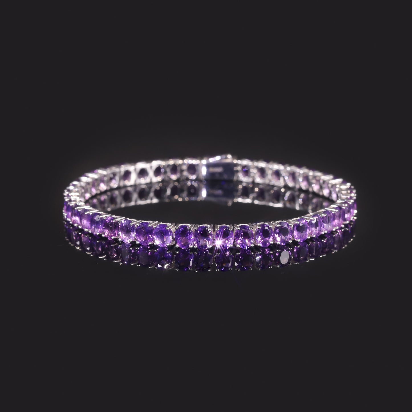 High-end Two-tone Tennis Chain Jewelry s925Sterling Silver Inlaid Natural Amethyst Oval Gemstone Bracelet