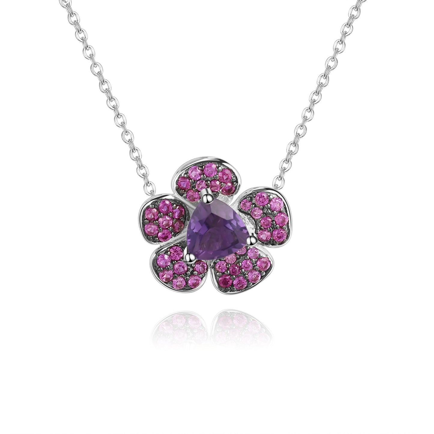 Designer Natural Amethyst Pendant Floral Design s925Silver Color Gemstone Necklace Pendant