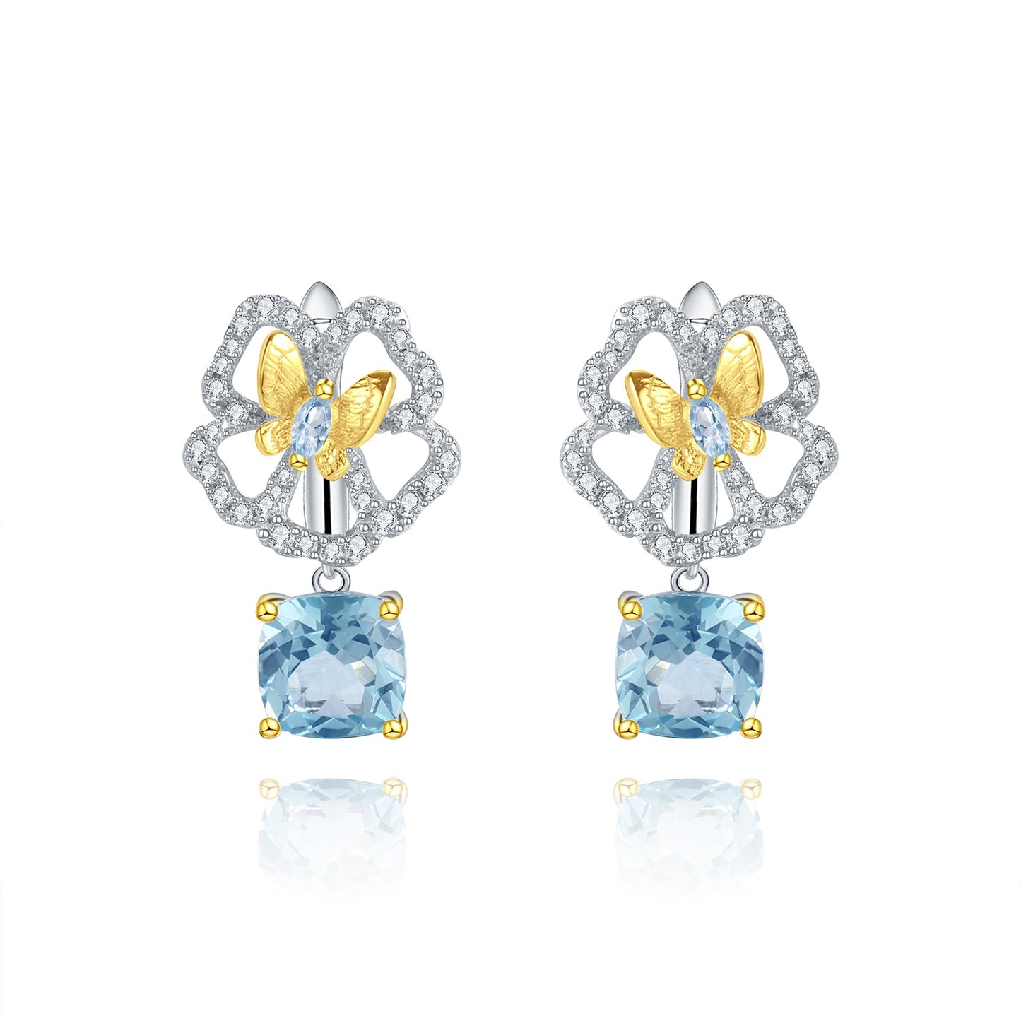Designer Natural Topaz Earrings Natural Style Butterfly Flower Design s925Silver Gemstone Earrings