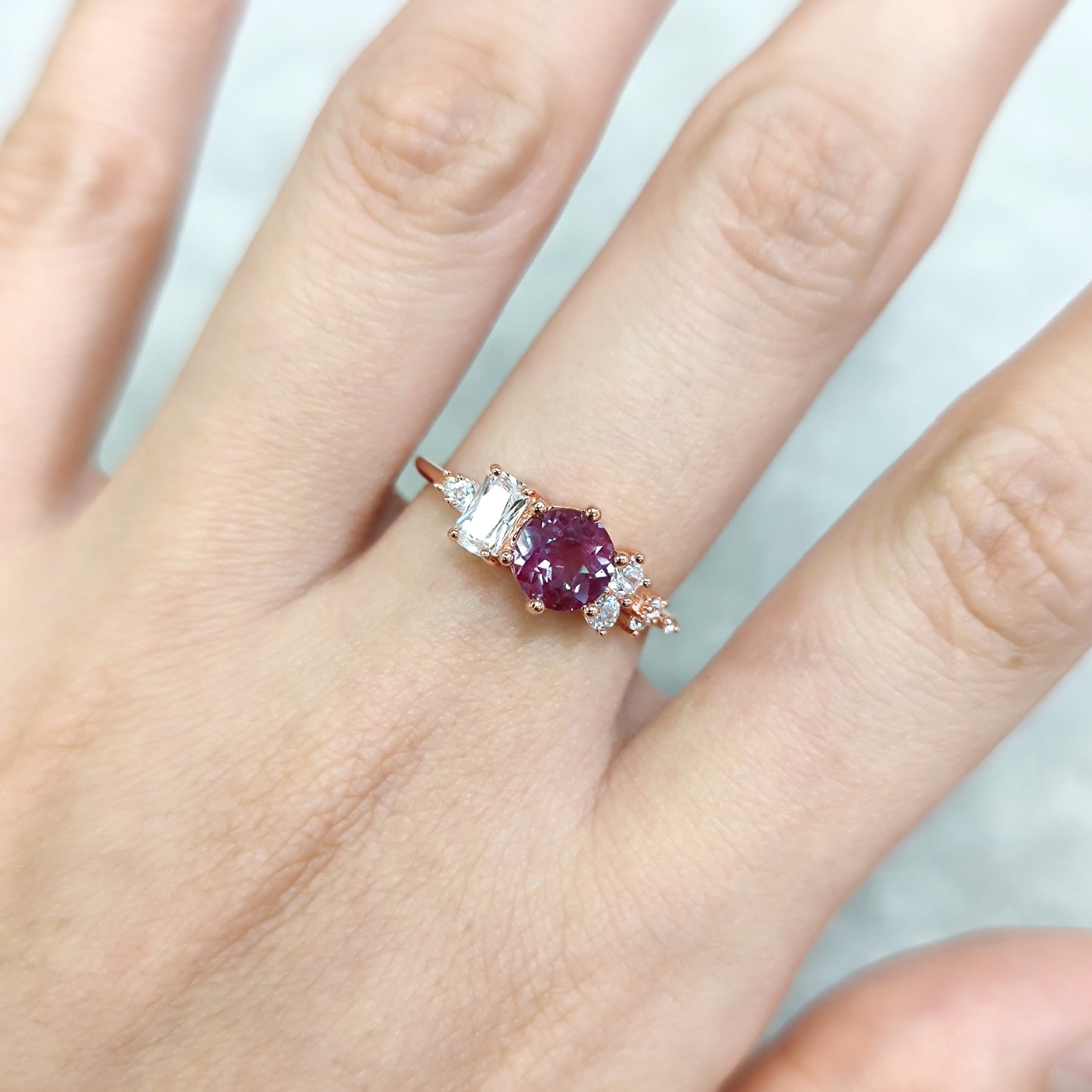 Minimalist Fresh Style Shifting Stone Ring s925Silver Inlaid Synthetic Alexandrite Gemstone Ring