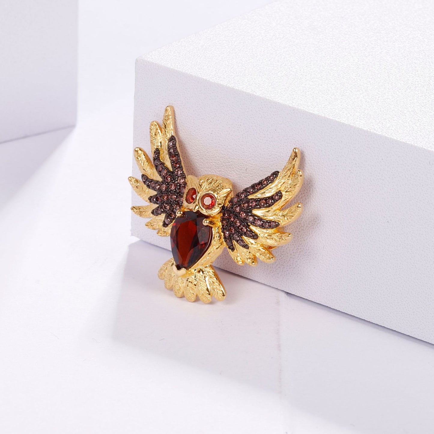 Designer Gemstone Brooch Pendant Owl Design with a Sense of Sophistication925Silver Natural Garnet Necklace Pendant